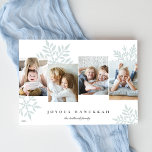 Cartes Pour Fêtes Annuelles Snowdrop 4 Photo Collage Hanoukka<br><div class="desc">Unique design de carte Hanoukka moderne avec photos préférées côte à côte avec des silhouettes de flocons de neige pastel dans l'arrière - plan. Personnalisez avec votre (vos) nom(s) de famille et l'année sous "Joyous Hanoukka" en lettres classiques.</div>