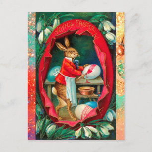 CARTES POUR FÊTES ANNUELLES SNOWDROPS AVEC RABBIT PEINTURE OEUFS DE PÂQUES