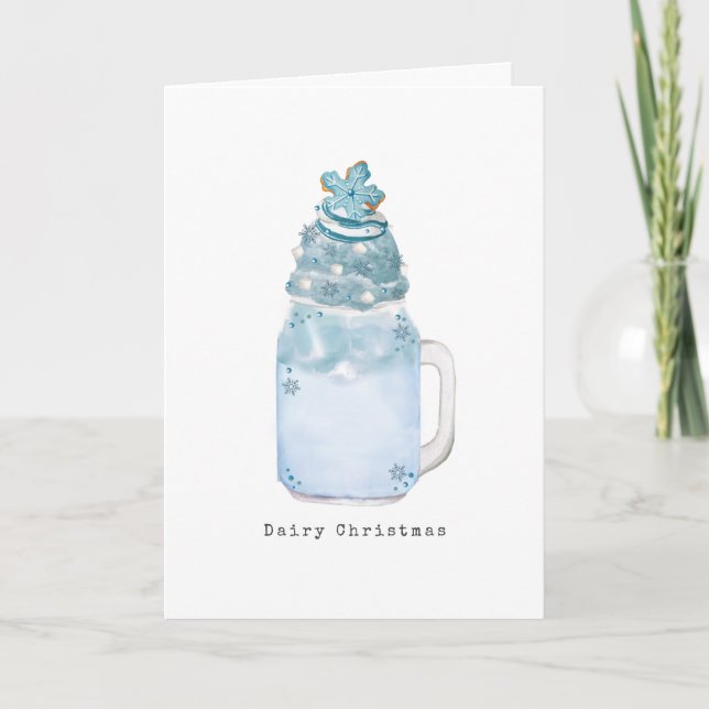 Cartes Pour Fêtes Annuelles Snowflake Blue Jar Milshake Dairy Noël (Devant)