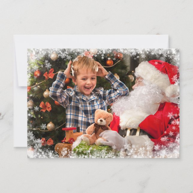 Cartes Pour Fêtes Annuelles Snowflake Frontière Photo Joyeux Noël (Devant)