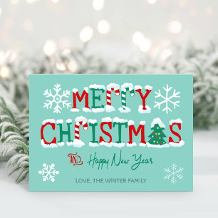 Cartes Pour Fêtes Annuelles Snowflake Joyeux sapin de Noël Typographie
