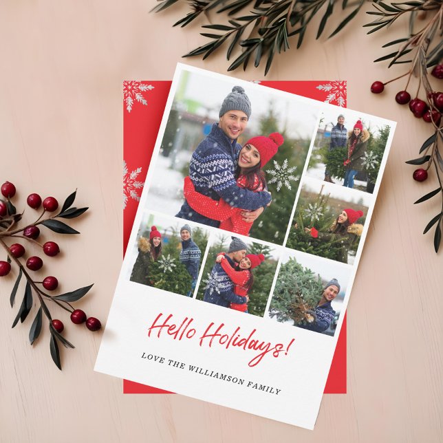 Cartes Pour Fêtes Annuelles Snowflake moderne Six Photo Grille Collage Grille  (Modern Snowflake Six Photo Collage Grid Photo Holiday Card)