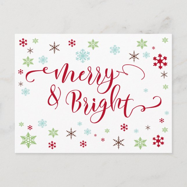 Cartes Pour Fêtes Annuelles Snowflake Whimsy Merry & Bright Red Typographie (Devant)