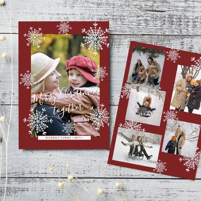 Cartes Pour Fêtes Annuelles Snowflakes 6 famille photo collage script Noël (Créateur téléchargé)