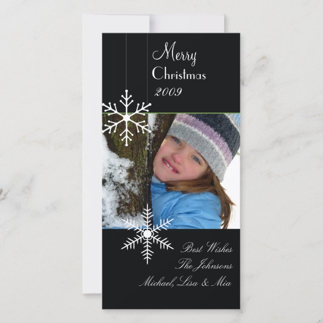 Cartes Pour Fêtes Annuelles Snowflakes ~ black and white christmas, green trim (Devant)