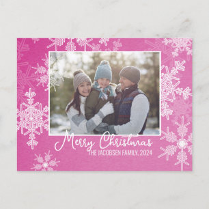 Cartes Pour Fêtes Annuelles Snowflakes blanc rose minimaliste Photo de Noël