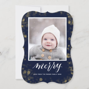 Cartes Pour Fêtes Annuelles Snowflakes bleu moderne Bokeh photo minimaliste
