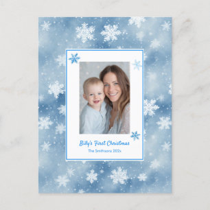 Cartes Pour Fêtes Annuelles Snowflakes Blue Baby Boy Photo First Christmas