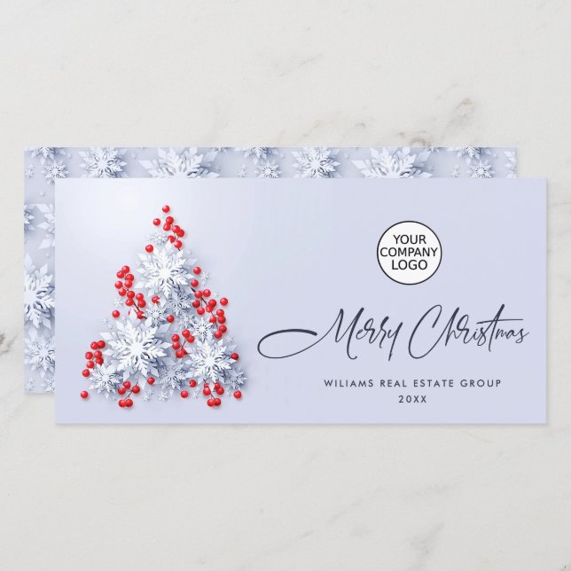 Cartes Pour Fêtes Annuelles Snowflakes Christmas Tree Salutation d'entreprise (Devant / Derrière)