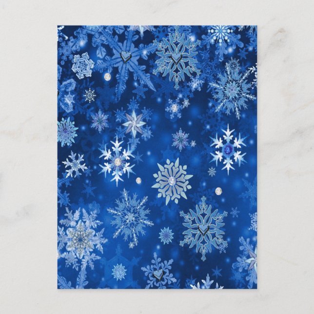 Cartes Pour Fêtes Annuelles Snowflakes de Noël Bleu et argent (Devant)