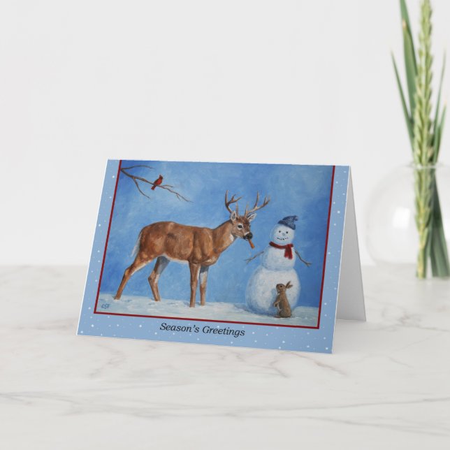 Cartes Pour Fêtes Annuelles Snowflakes de Noël des Deers et des Snowman (Devant)