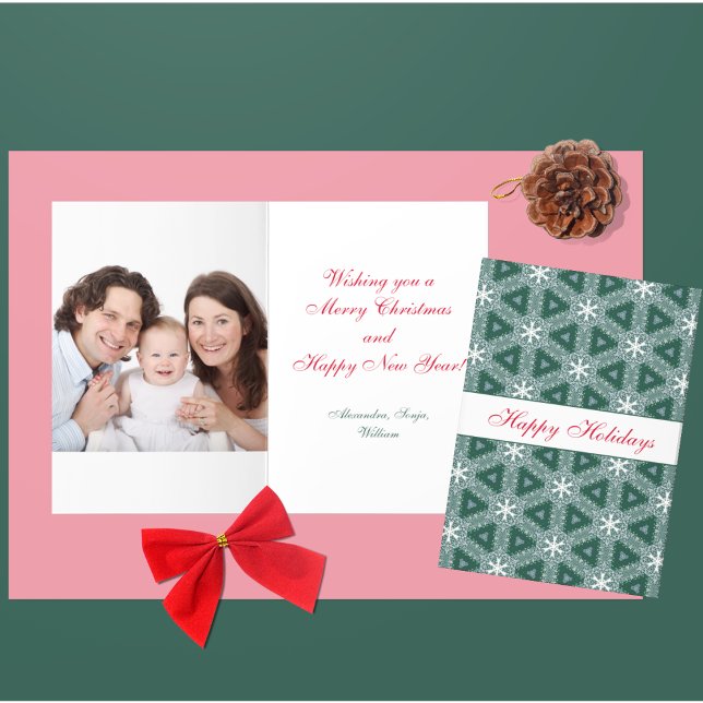 Cartes Pour Fêtes Annuelles Snowflakes de Noël Photo vert personnalisé (Créateur téléchargé)