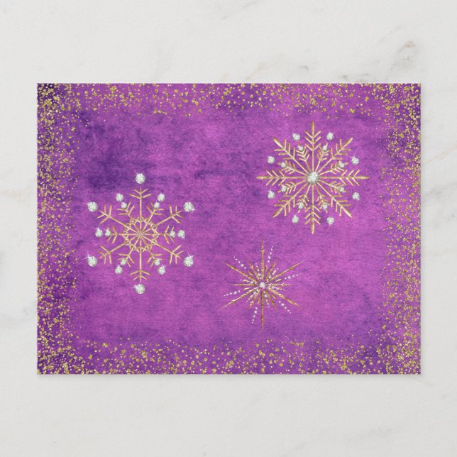 Cartes Pour Fêtes Annuelles Snowflakes de Noël Purple & Or (Devant)