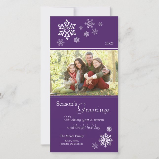 Cartes Pour Fêtes Annuelles Snowflakes éparpillés Photocard de vacances (viole (Devant)