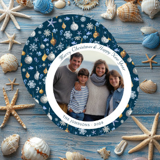Cartes Pour Fêtes Annuelles Snowflakes et éléments nautiques Photo de Noël