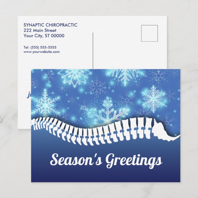 Cartes Pour Fêtes Annuelles Snowflakes et Spine Chiropratique (Devant / Derrière)