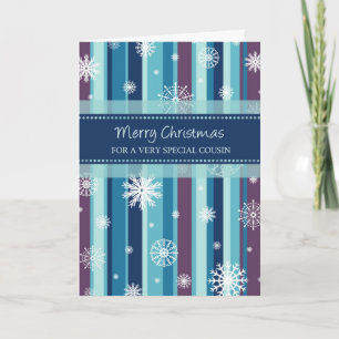 Cartes Pour Fêtes Annuelles Snowflakes et Stripes Cousin Joyeux Noël Card