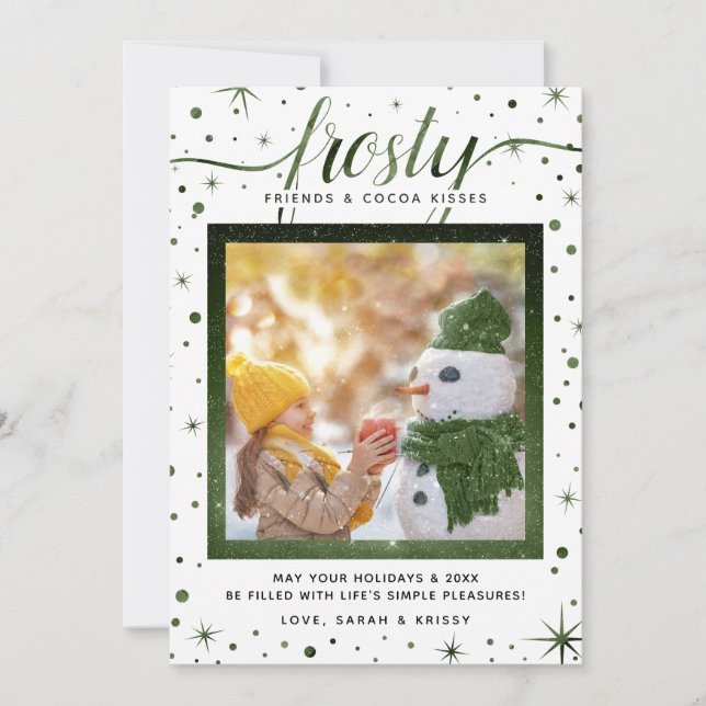 Cartes Pour Fêtes Annuelles Snowflakes Frosty & Plaisirs simples | Vert (Devant)
