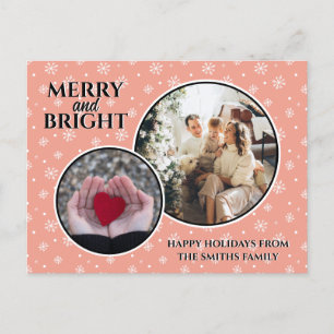 Cartes Pour Fêtes Annuelles Snowflakes moderne élégante famille rose