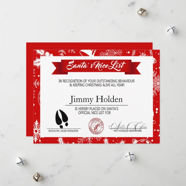 Cartes Pour Fêtes Annuelles Snowflakes Père Noël Nice List (Devant/Arrière en situation)