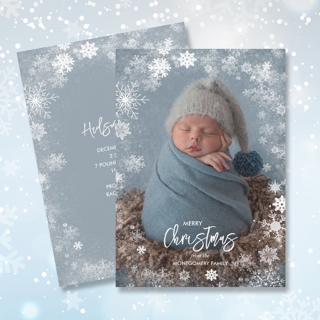 Cartes Pour Fêtes Annuelles Snowflakes Photo Annonces de naissance hivernale (Créateur téléchargé)