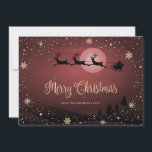 Cartes Pour Fêtes Annuelles Snowflakes rouge Joyeux Noël<br><div class="desc">Une belle carte de Noël rouge enneigé avec une scène hivernale avec le Père Noël et le renne, des flocons de neige, des étoiles et de la neige tombante sur le devant et des flocons de neige et des étoiles à l'arrière. Personnalisez facilement cette carte rouge de Noël avec votre...</div>