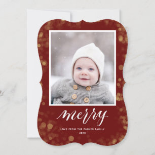 Cartes Pour Fêtes Annuelles Snowflakes Rouge moderne Bokeh photo minimaliste