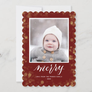 Cartes Pour Fêtes Annuelles Snowflakes Rouge moderne Bokeh photo minimaliste