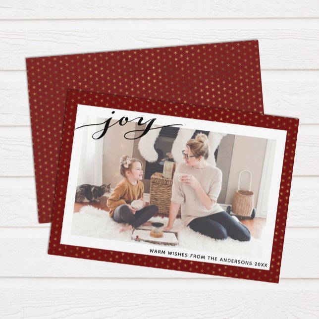 Cartes Pour Fêtes Annuelles Snowflakes Rouge moderne Or Élégant Script Simple (Créateur téléchargé)