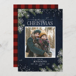 Cartes Pour Fêtes Annuelles Snowflakes rustiques en bois Plaid Joyeux Noël Pho