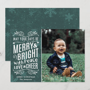 Cartes Pour Fêtes Annuelles Snowflakes rustiques Joyeux et vert vif Photo