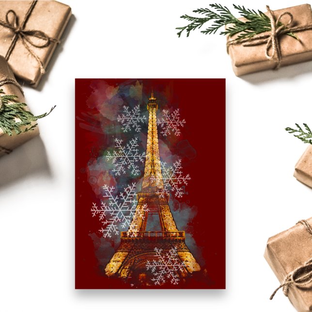 Cartes Pour Fêtes Annuelles Snowflakes Tour Eiffel Paris Noël d'hiver (Créateur téléchargé)