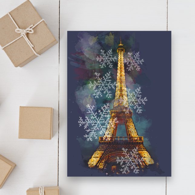 Cartes Pour Fêtes Annuelles Snowflakes Tour Eiffel Paris Noël d'hiver (Créateur téléchargé)