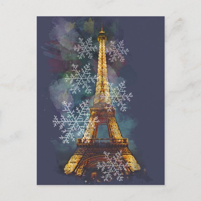 Cartes Pour Fêtes Annuelles Snowflakes Tour Eiffel Paris Noël d'hiver (Devant)