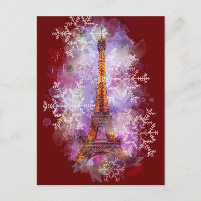 Cartes Pour Fêtes Annuelles Snowflakes Tour Eiffel Paris Noël d'hiver (Devant)