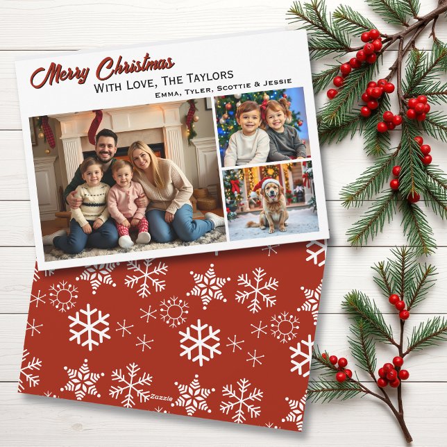 Cartes Pour Fêtes Annuelles Snowflakes Trois photos de famille Noël (Créateur téléchargé)