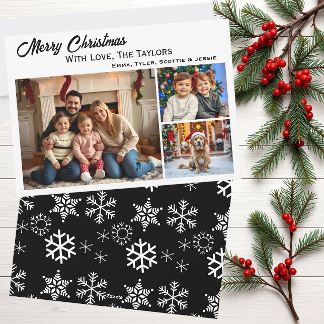 Cartes Pour Fêtes Annuelles Snowflakes Trois photos de famille Noël (Créateur téléchargé)