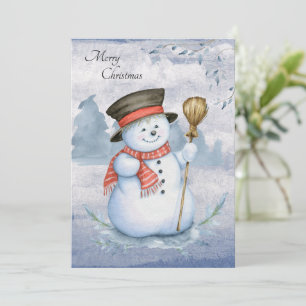 Cartes Pour Fêtes Annuelles Snowman Aquarelle Script moderne Joyeux Noël