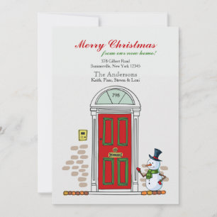 Cartes Pour Fêtes Annuelles Snowman At The Door Holiday Moving Announcement