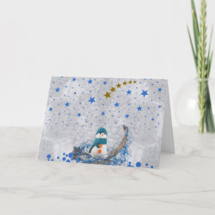 Cartes Pour Fêtes Annuelles Snowman aux étoiles bleues étincelantes
