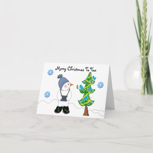 Cartes Pour Fêtes Annuelles Snowman avec caméra (Devant)
