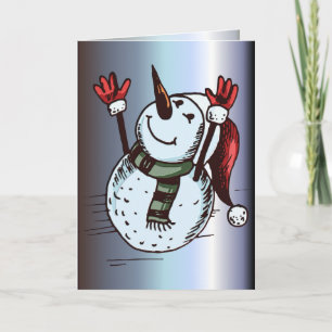 Cartes Pour Fêtes Annuelles Snowman Avec Chapeau De Santa - Nez De Carotte - É