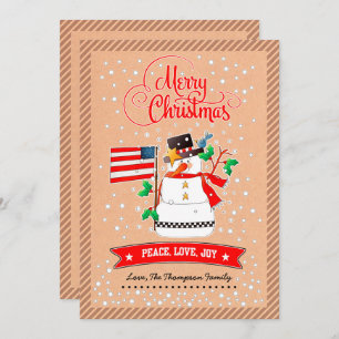 Cartes Pour Fêtes Annuelles Snowman avec drapeau américain Kraft Papier Noël