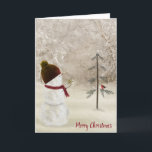 Cartes Pour Fêtes Annuelles Snowman avec l'étoile d'or de Noël<br><div class="desc">Un mignon bonhomme de neige portant un casquette et une écharpe en bas tient une étoile d'or pour un vieux pin. Tout le texte peut être modifié.</div>