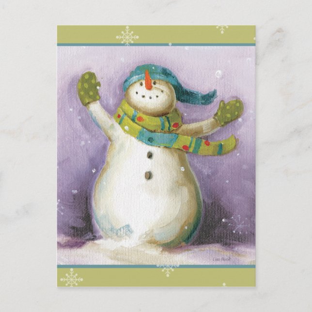 Cartes Pour Fêtes Annuelles Snowman avec Mittens d'hiver (Devant)