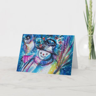 Cartes Pour Fêtes Annuelles SNOWMAN AVEC OWL EN HIVER Noël Salutations