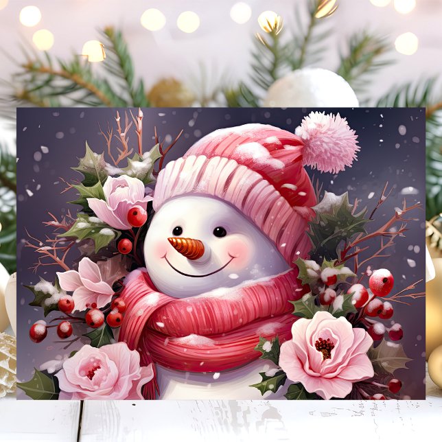 Cartes Pour Fêtes Annuelles Snowman avec Roses roses roses Noël (Créateur téléchargé)