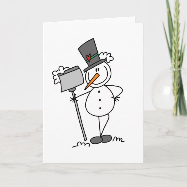 Cartes Pour Fêtes Annuelles Snowman avec Shovel (Devant)