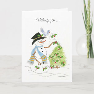 Cartes Pour Fêtes Annuelles Snowman Bluebird