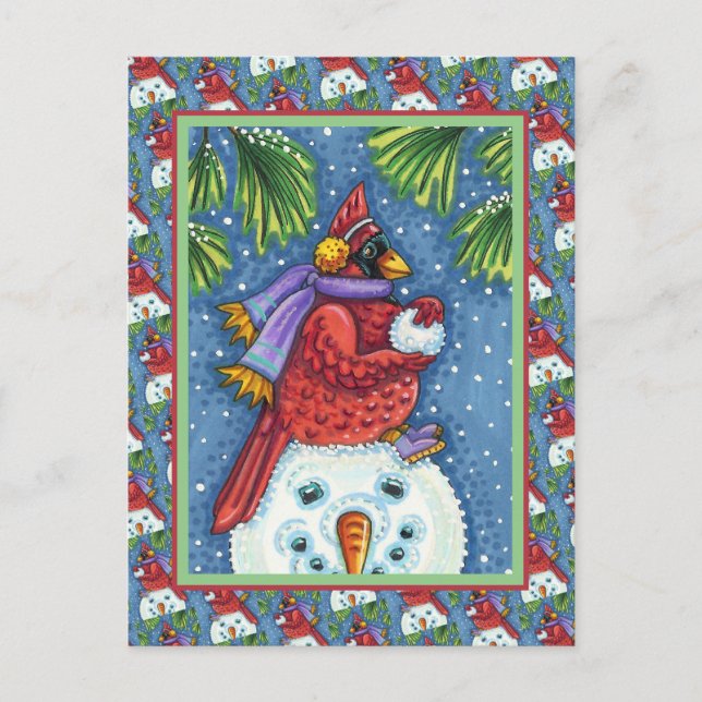 CARTES POUR FÊTES ANNUELLES SNOWMAN BODYGUARD, CHRISTMAS CARDINAL REDBIRD (Devant)
